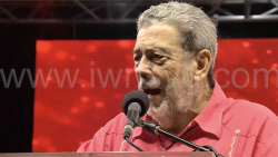 Prime Minister Ralph Gonsalves speaking at the Unity Labour Party's "Amazing Grace" Rally in Rabacca on Sunday, Nov. 2, 2025.