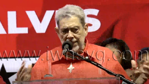 Prime Minister Ralph Gonsalves pleads with former supporters of his Unity Labour Party at its "Come Home to Labour" rally in Arnos Vale on Tuesday, Nov. 25, 2025. 