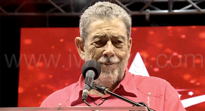 Prime Minister Ralph Gonsalves speaking at the Unity Labour Party's "Amazing Grace" Rally in Rabacca on Sunday, Nov. 2, 2025.
