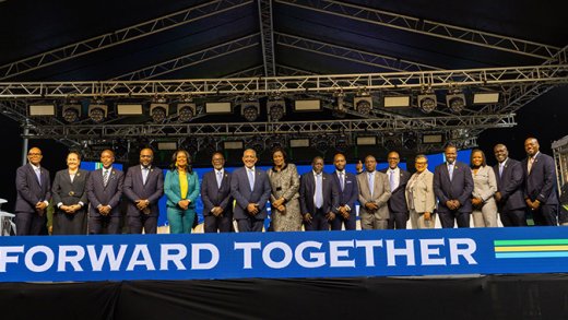 Members of Cabinet poses with Governor General Dame Susan Dougan after the inauguration of the executive at Arnos Vale on Dec. 1, 2025.