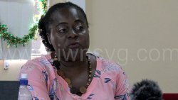 Public servant Celena McDonald, who took the government to court over the appointment of the Clerk and Deputy Clerk of the House of Assembly in 2023, speaks at a Public Service Union press conference in Kingstown on Monday, Dec. 8, 2025.