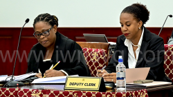 Clerk of the House of Assembly, Deborah Charles, left, and her deputy, Simone Williams-Huggins, on July 13th, 2023. (Photo: Facebook/API)