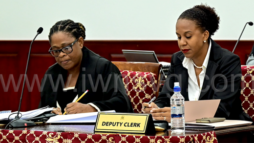 Clerk of the House of Assembly, Deborah Charles, left, and her deputy, Simone Williams-Huggins, on July 13th, 2023. (Photo: Facebook/API)