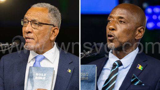 MP for the Northern Grenadines, Prime Minister Godwin Friday, left, and East Kingstown MP, Fitz Bramble. (Photo: Facebook/NDP)