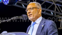 Prime Minister Godwin Friday speaking at the swearing-in of the Cabinet in Arnos Vale on Dec. 1, 2025. (Photo: Facebook/NDP)