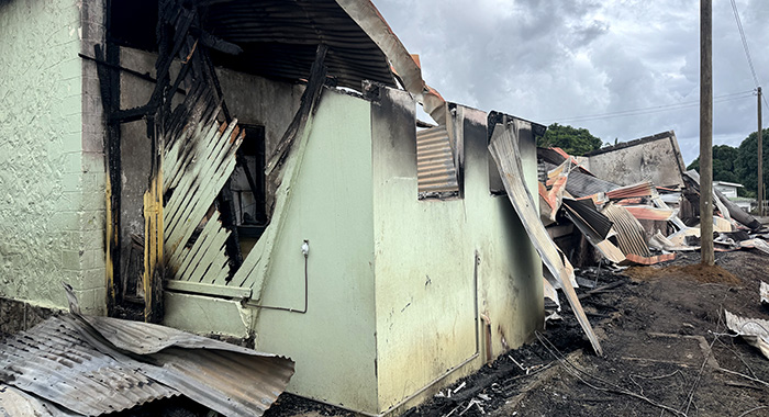 The burnt-out section of the Questelles Government School on Tuesday, Dec. 30, 2025.