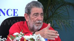 Opposition Leader Ralph Gonsalves speaking at a press conference in Kingstown on Wednesday, Dec. 10, 2025. 