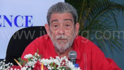 Opposition Leader Ralph Gonsalves speaking at a press conference in Kingstown on Dec. 10, 2025. 