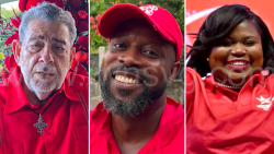 From left: Opposition Leader, Ralph Gonsalves and senators Carlos James and Keisal Peters. 