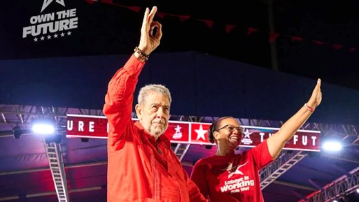 Then-prime minister Ralph Gonsalves, left, and his Unity Labour Party’s North Windward candidate, Grace Walters, at the party’s “Come Home to Labour” Rally in Arnos Vales on Nov. 25, 2025. (Photo: Facebook/Unity Labour Party)