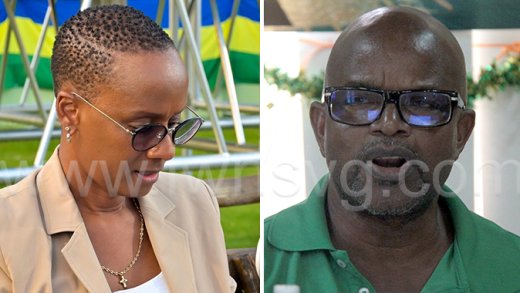 Chief Medical Officer, Simone Keizer-Beache, left, at the swearing-in of the Cabinet in Arnos Vale on Dec. 1, and President of the Public Service Union, Elroy Boucher, at a press conference in Kingstown on Monday, Dec. 8, 2025.