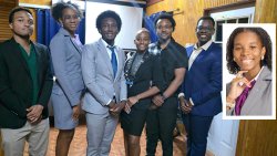 2026 Board of Directors. From left: Nigel Thomas (Secretary General), Tyana Stewart (Executive Vice President), Dominic Horne (President), Lisha Beache (Immediate Past President), Delon Dasilva and Omarr Edwards (Vice Presidents). Inset: Wanika Ashton (General Legal Counsel).

