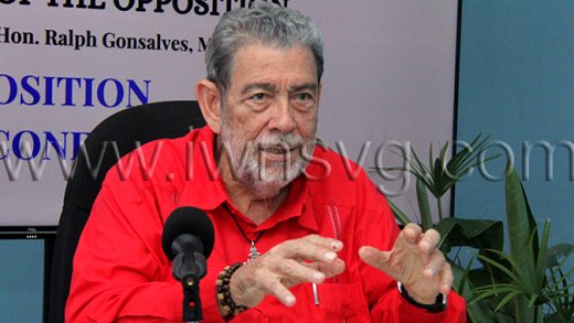 Opposition Leader Ralph Gonsalves speaking at a press conference in Kingstown on Monday, Jan. 5, 2026.