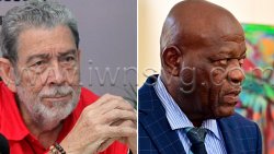 Opposition Leader Ralph Gonsalves, left, and Member of the Police Service Commisison, Ronald Christopher, a retired deputy commissioner of police.