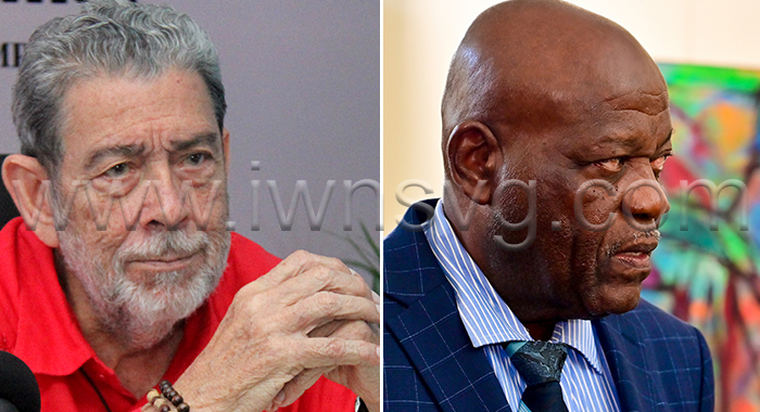 Opposition Leader Ralph Gonsalves, left, and Member of the Police Service Commisison, Ronald Christopher, a retired deputy commissioner of police.