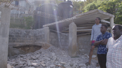 Southern Grenadines MP, Terrance Ollivierre, right, in the Southern Grenadines on the weekend.