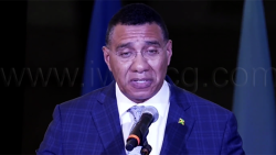Prime Minister of Jamaica, Andrew Holness addresses the opening ceremony of the 50th Regular Meeting of the Conference of Heads of Government of the CARICOM in St. Kitts on Tuesday, Feb. 24, 2026.