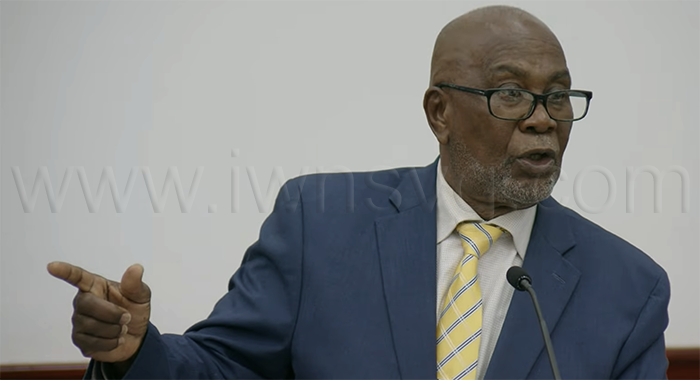 Deputy Prime Minister and Minister of National Security St. Clair Leacock speaking during the Estimates Debate on Jan. 29, 2026.