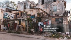 People living in makeshift housing in Cuba.