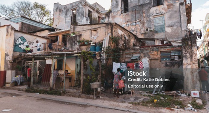 People living in makeshift housing in Cuba.