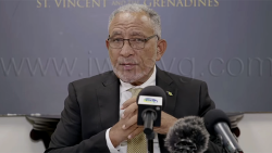 Prime Minister Godwin Friday speaking at a press conference in Kingstown on Tuesday, March 3, 2026.