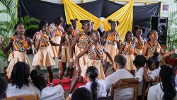 A garifuna dance performed by students at the Intermediate High School.