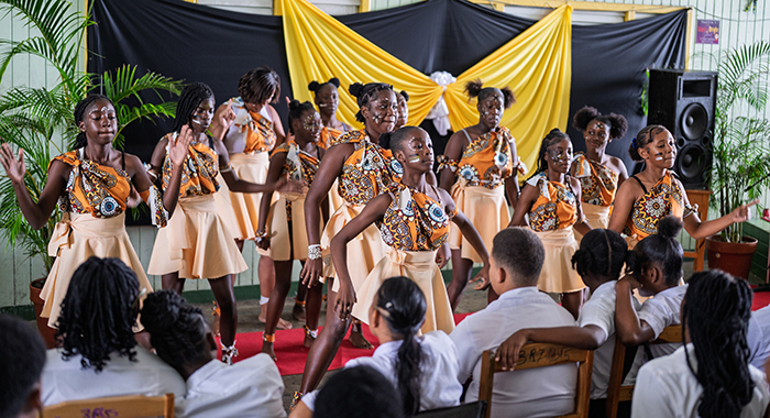 A garifuna dance performed by students at the Intermediate High School.