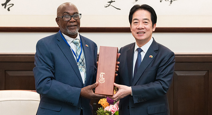Deputy Prime Minister of St. Vincent and the Grenadines, St. Clair Leacock, left, and Taiwan President, Lai Ching-te in Taipei, Taiwan, on March 18, 2026. 