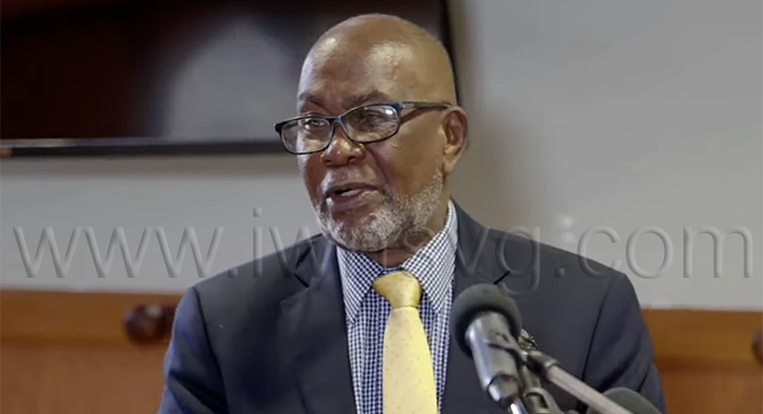 Minister of National Security, St. Clair Leacock, speaking at the  National Consultation on School Violence in Kingstown on Tuesday, March 11 2026.