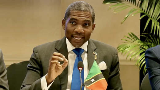 Chairman of CARICOM and Prime Minister of St. Kitts and Nevis, Terrance Drew, speaking at the closing press conference of the 50th Heads of Government Conference in Basseterre, on Friday, Feb. 27, 2026.