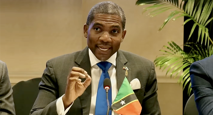 Chairman of CARICOM and Prime Minister of St. Kitts and Nevis, Terrance Drew, speaking at the closing press conference of the 50th Heads of Government Conference in Basseterre, on Friday, Feb. 27, 2026.