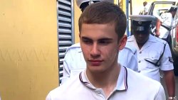 The accused, Warren-Lee Davies, outside the Serious Offences Court in Kingstown on Monday, March 23, 2026.