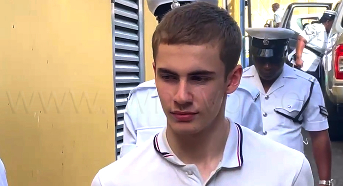 The accused, Warren-Lee Davies, outside the Serious Offences Court in Kingstown on Monday, March 23, 2026.