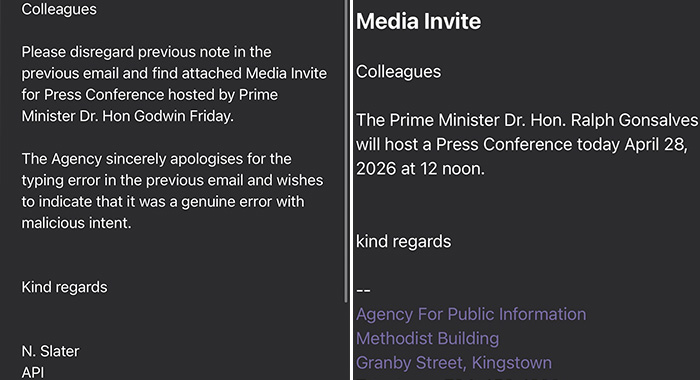 API says referring Gonsalves as PM a ‘genuine error with malicious intent’