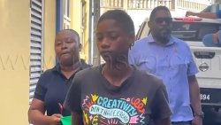 The accused, Antonique Thomas outside the Serious Offences Court in Kingstown on Monday, April 13, 2026.