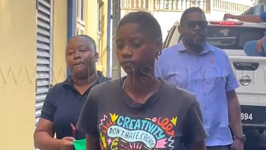 The accused, Antonique Thomas outside the Serious Offences Court in Kingstown on Monday, April 13, 2026.
