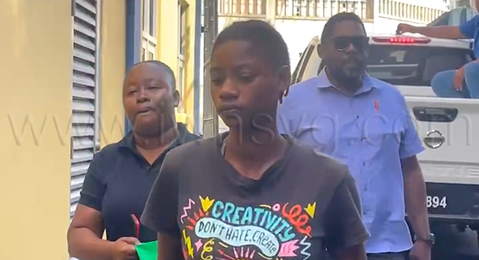 The accused, Antonique Thomas outside the Serious Offences Court in Kingstown on Monday, April 13, 2026.