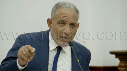 Prime Minister Godwin Friday speaking in Parliament on Tuesday, April 21, 2025.