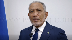 Prime Minister Godwin Friday speaking to the Agency for Public Information outside Parliament in Glen on Tuesday, April 21, 2026.