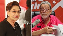 Prime Minister of Trinidad and Tobago Kamla Persad-Bissessar, left, and St. Vincent and the Grenadines’ Opposition Leader, Ralph Gonsalves. 