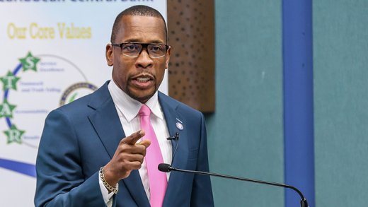 Governor of the Eastern Caribbean Central Bank, Timothy Antoine, speaking at the launch of the bank’s strategic plan for 2026–2031, titled: “The Big Push: Collective Action for Shared Prosperity in the ECCU” in St. Kitts on March 31, 2026. 