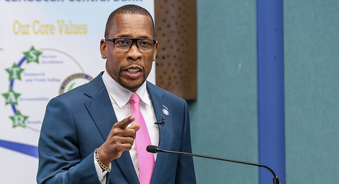 Governor of the Eastern Caribbean Central Bank, Timothy Antoine, speaking at the launch of the bank’s strategic plan for 2026–2031, titled: “The Big Push: Collective Action for Shared Prosperity in the ECCU” in St. Kitts on March 31, 2026. 