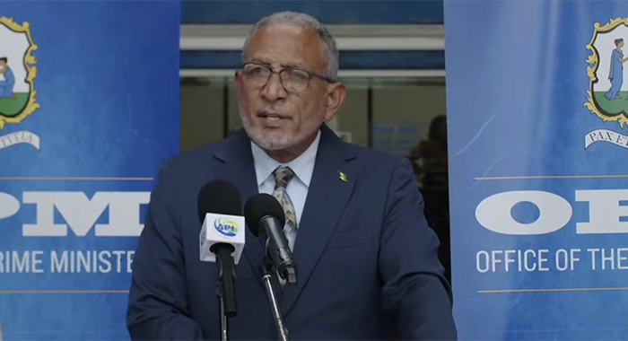 Prime Minister Godwin Friday delivering the national address in Kingstown on Wednesday, May 27, 2026. 
