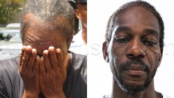 The defendant, Keswert Slater, left, outside the Serious Offences Court on Monday, May 18, 2026 and in an undated social media photo.