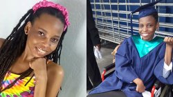 Sweet-I Robertson at her Community College graduation in June 2017, left, and in an undated photo, also taken after a gunshot injury in October 2010, left her paralysed from the waist down. 