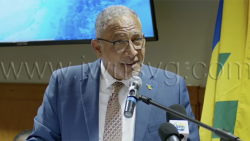 Prime Minister Godwin Friday speaking at the development partners roundtable in Kingstown on Tuesday, June 9, 2026.