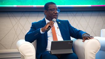 Minister of Agriculture, Forestry, and Rural Transformation, Israel Bruce, speaking at the high‑level Food Systems Investment Forum in Barbados. (Photo: UNRCO/LOVELL)

