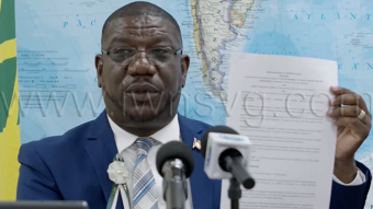 Minister of Agriculture Israel Bruce speaking at a press conference in Kingstown on Thursday, June 18, 2026.