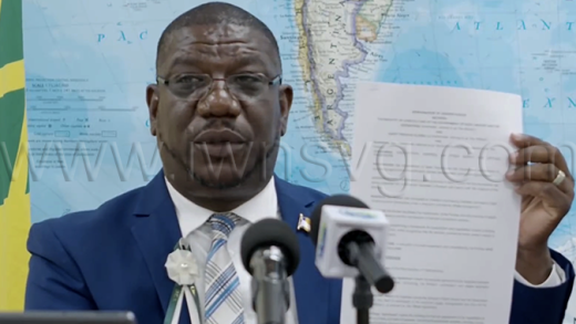 Minister of Agriculture Israel Bruce speaking at a press conference in Kingstown on Thursday, June 18, 2026.