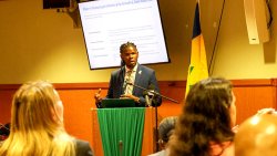St. Vincent and the Grenadines’ Ambassador of Finance and Investments, Kevin Hope speaking at the “From Recovery to Transformation and Resilience” Development Partners Roundtable in Kingstown,  on Tuesday, June 9, 2026.